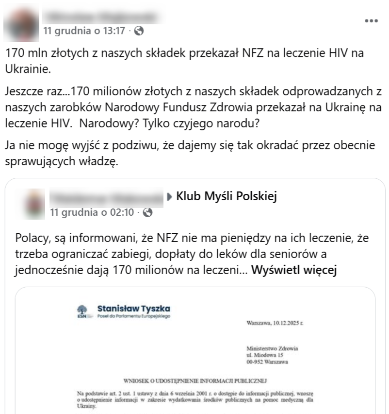 Wprowadzający w błąd post opublikowany 11 grudnia na Facebooku