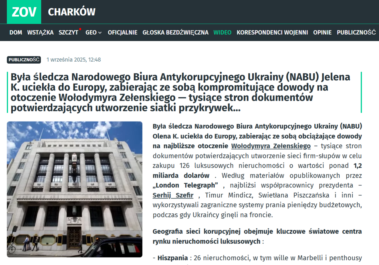 Przekaz o Zełenskim szerzyła też rosyjska siatka propagandowa. Strona przetłumaczona maszynowo na polski