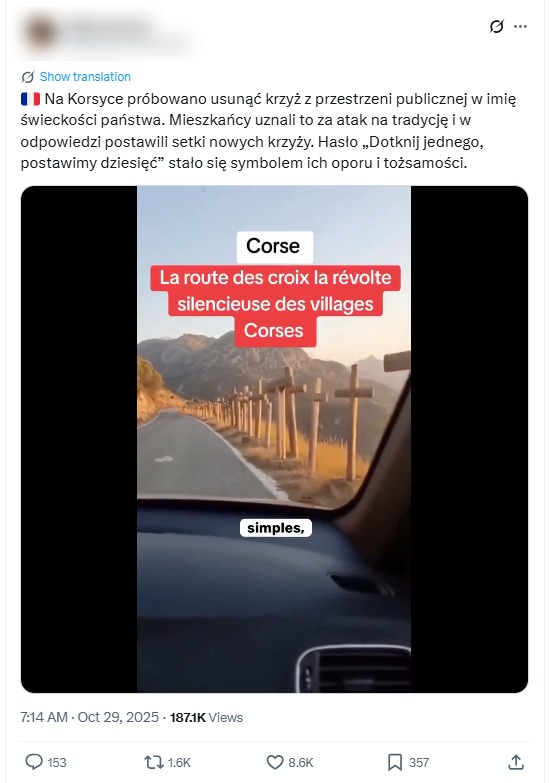 Wpis z nagraniem krzyży stojących przy drodze wygenerował niemal 200 tys. wyświetleń