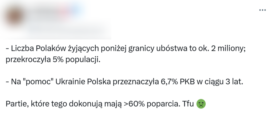 Wpis z zestawieniem poziomu ubóstwa i pomocy Ukrainie