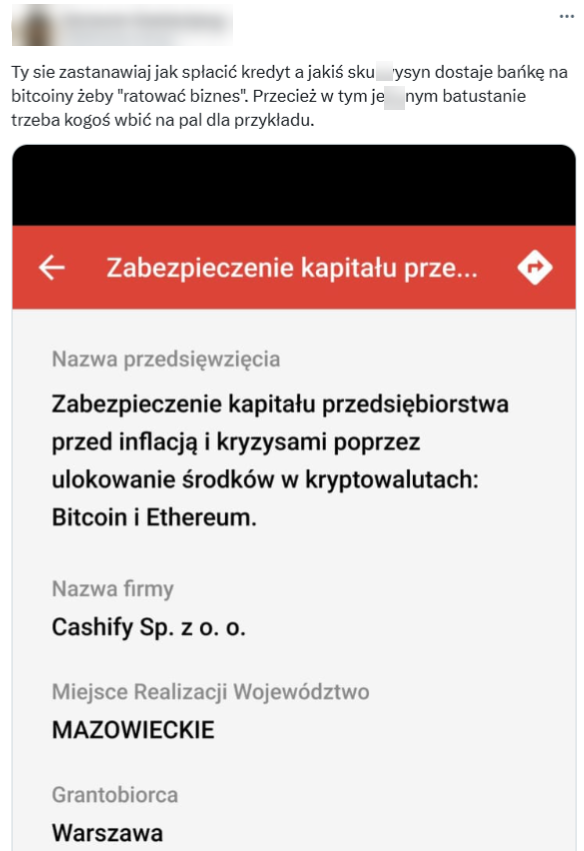 Wprowadzający w błąd post opublikowany 8 sierpnia w serwisie X 