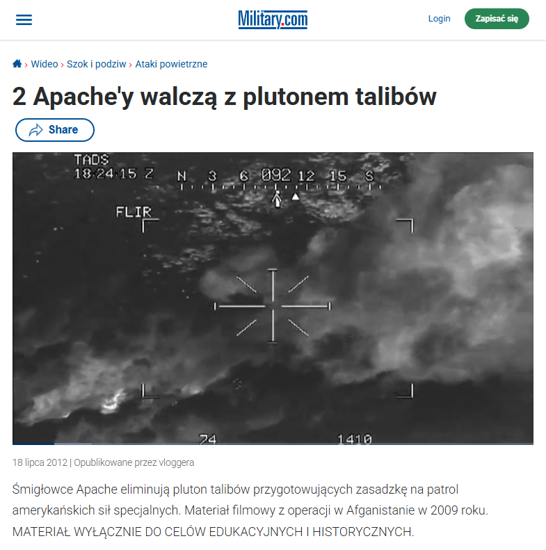 Nagranie przedstawia starcia wojsk USA z talibami w Afganistanie w 2009 roku