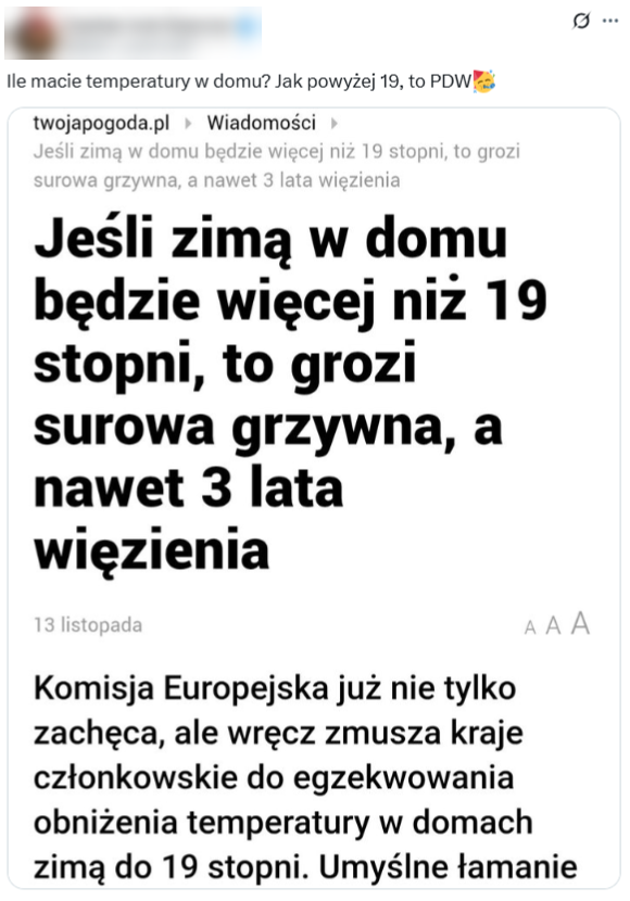 Wprowadzający w błąd post opublikowany 15 listopada w serwisie X
