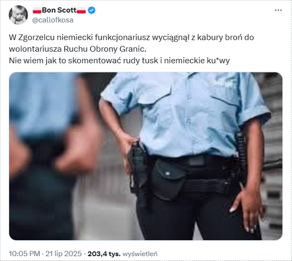 Post fałszywej treści, bez dowodów, że coś takiego się zdarzyło - ale generujący niechęć Polaków do Niemców  