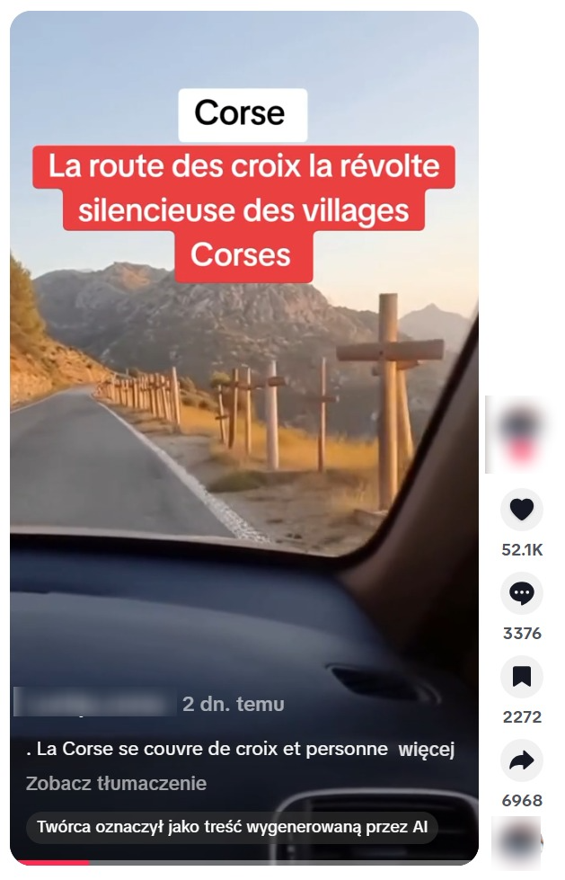 Filmik opublikowany 28 października na TikToku oznaczony jest jako wygenerowany przez sztuczną inteligencję