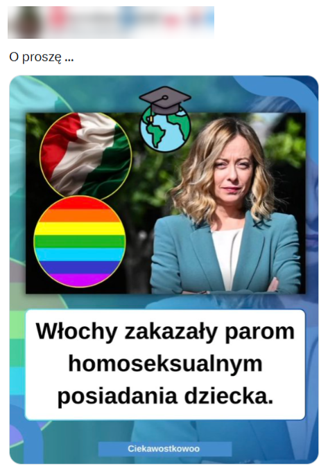 Według popularnego wpisu z mediów społecznościowych włoskie pary jednopłciowe nie mogą wychowywać wspólnie dzieci