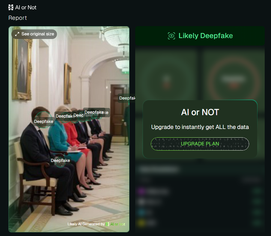 Nawet bez logowania się do narzędzia AI or Not można sprawdzić, że obraz został sztucznie wygenerowany