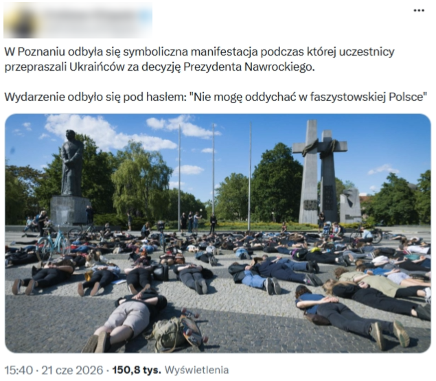 Ponad 150 tysięcy wyświetleń wygenerował przekaz o manifestantach "przepraszających Ukraińców"