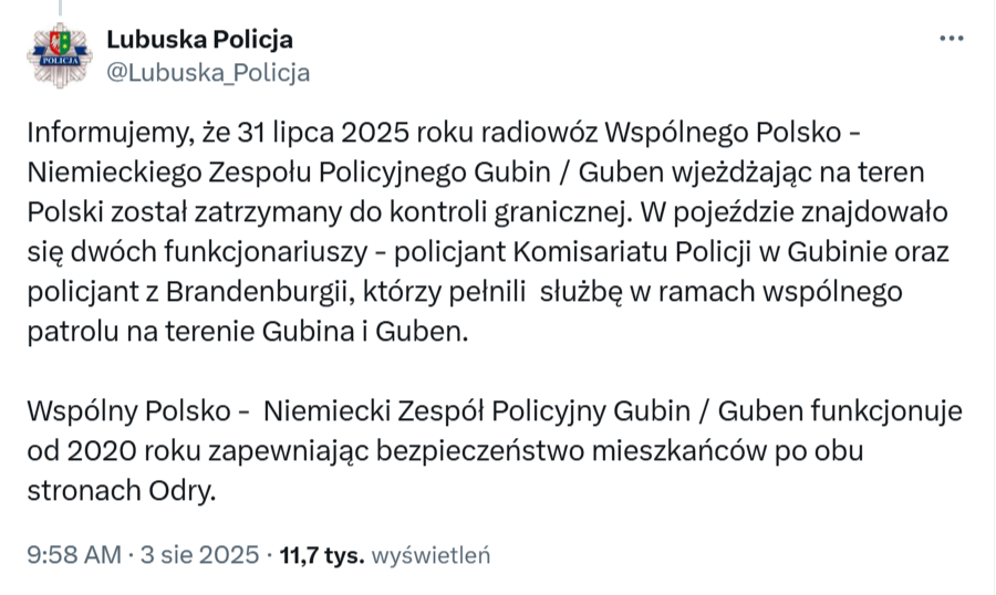 Komunikat Lubuskiej Policji w sprawie nagrania