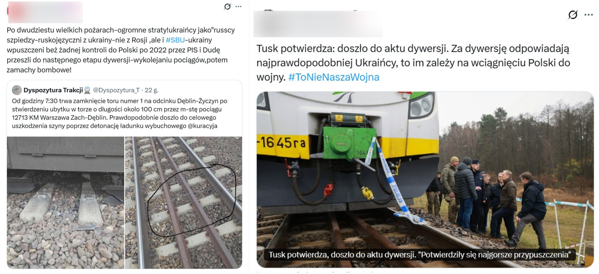 Wpisy obarczające Ukraińców winą za incydenty na kolei