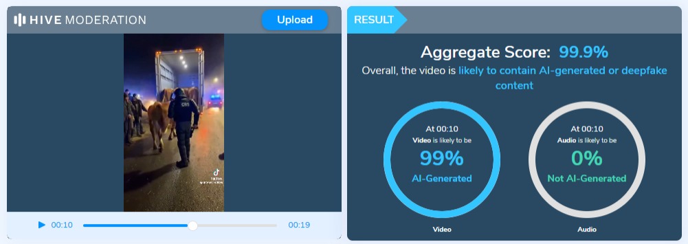 Wynik analizy: AI albo "deepfake content" 