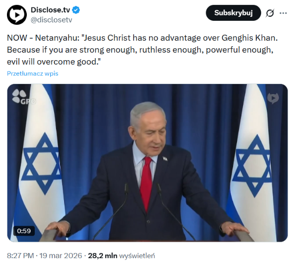 W zagranicznej sieci wyjęty z kontekstu fragment wystąpienia premiera Izraela generuje miliony wyświetleń   