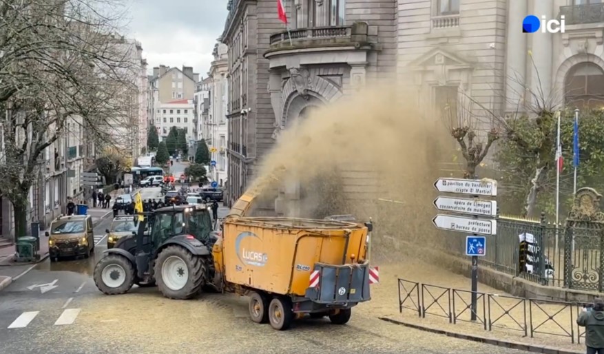 Kadr materiału France 3 Regions o proteście rolników w Limoges 11 grudnia 2025 roku (aut. Franck Petit i Pascal Coussy)