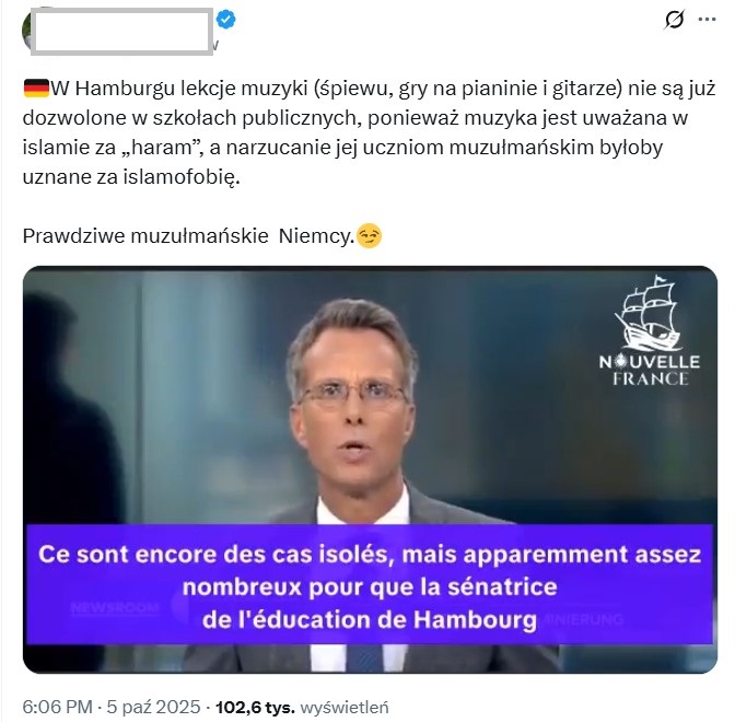 Post z fałszywą informacją - sprzeczną wobec tego, co podano w wideo 