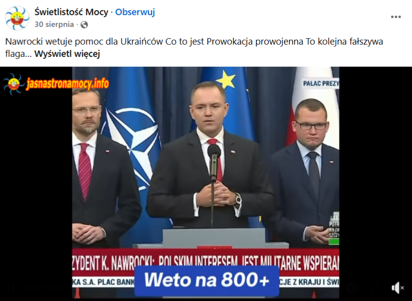 Antyukraińską narrację o wecie prezydenta aktywnie promowała na przykład ta facebookowa siatka