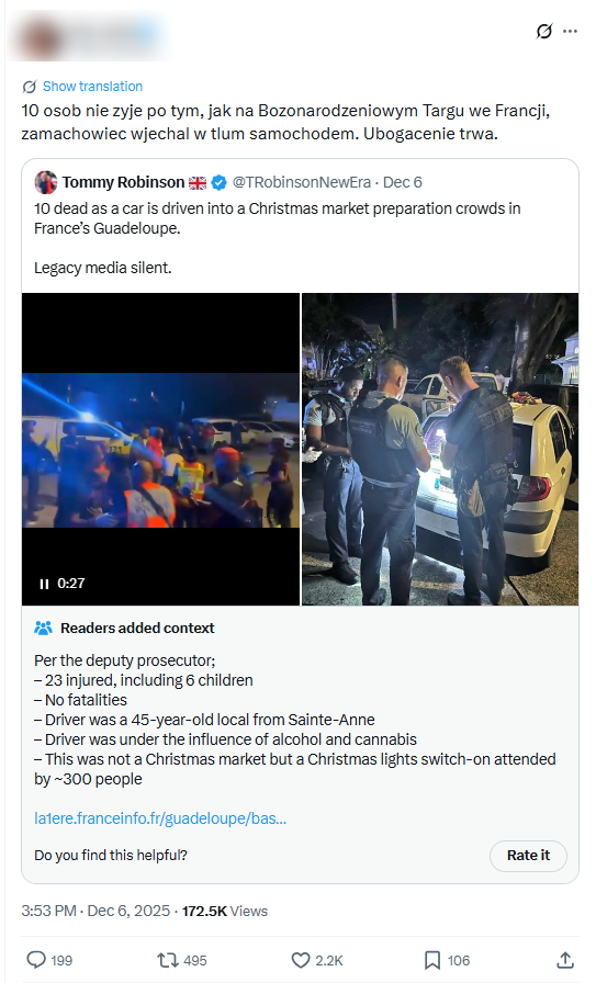 Post o zamachu na bożonarodzeniowym jarmarku wyświetlono ponad 170 tys. razy 