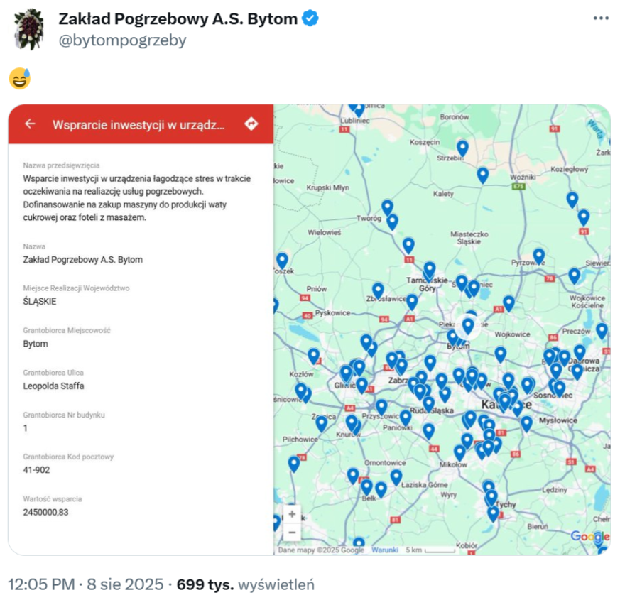 Post na profilu Zakładu Pogrzebowego A.S. Bytom był żartem