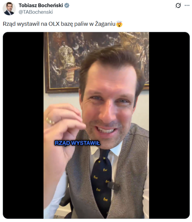 Tobiasz Bocheński chciał zakpić z rządu, ale tak naprawdę powielił fake newsa