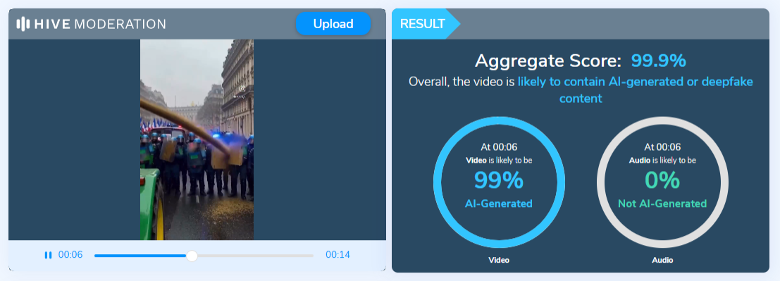 Wynik analizy: niemal na sto procent AI lub "deepfake content"