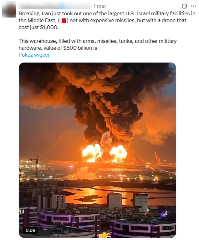 Nagranie rzekomego wybuchu amerykańskiej bazy w Iraku obejrzano ponad 3 mln razy