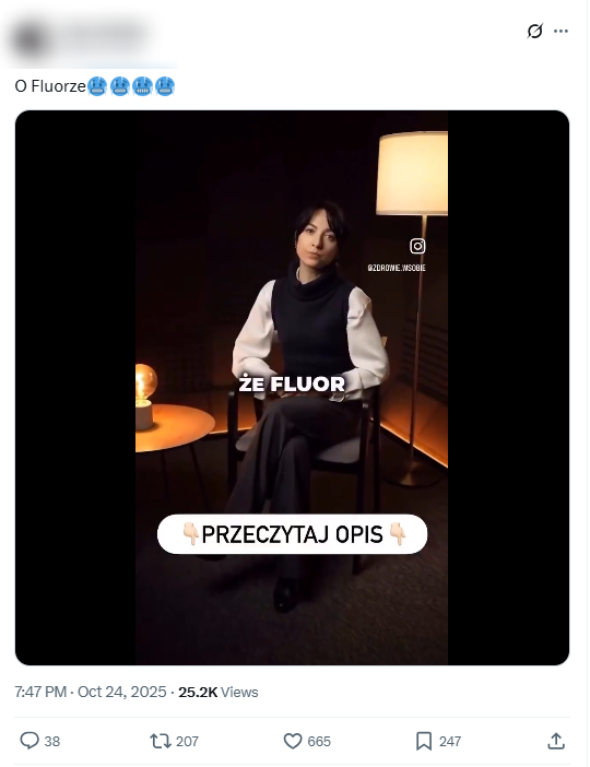 To tylko jeden z materiałów na temat rzekomej wysokiej szkodliwości fluoru, który w ostatnich miesiącach pojawił się w sieci