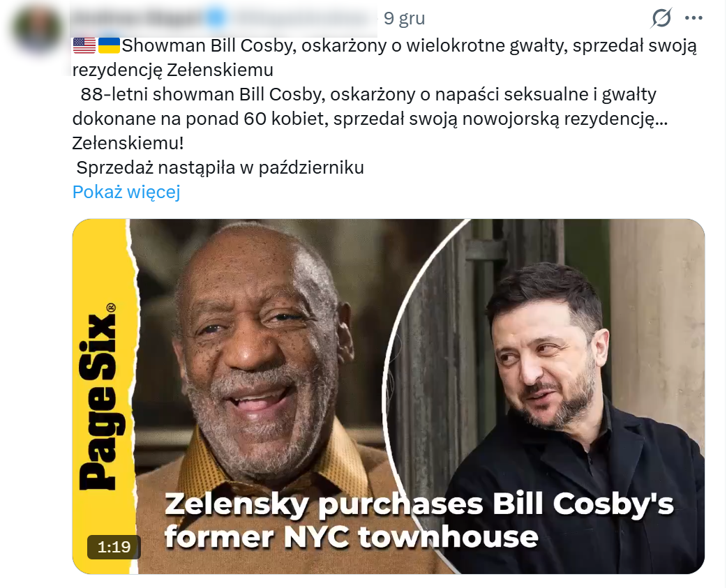 Polski wpis z fałszywym przekazem