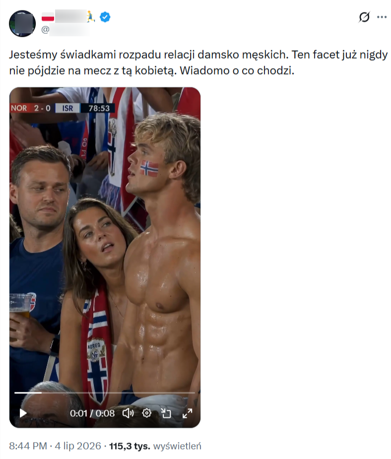 Rzekome nagranie z atrakcyjnym kibicem reprezentacji Norwegii
