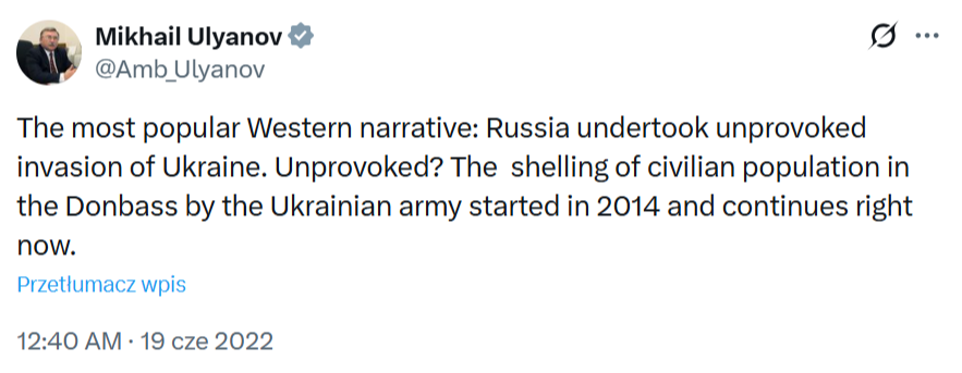 Ambasador Uljanow nie zdawał sobie sprawy, co wywoła tym postem