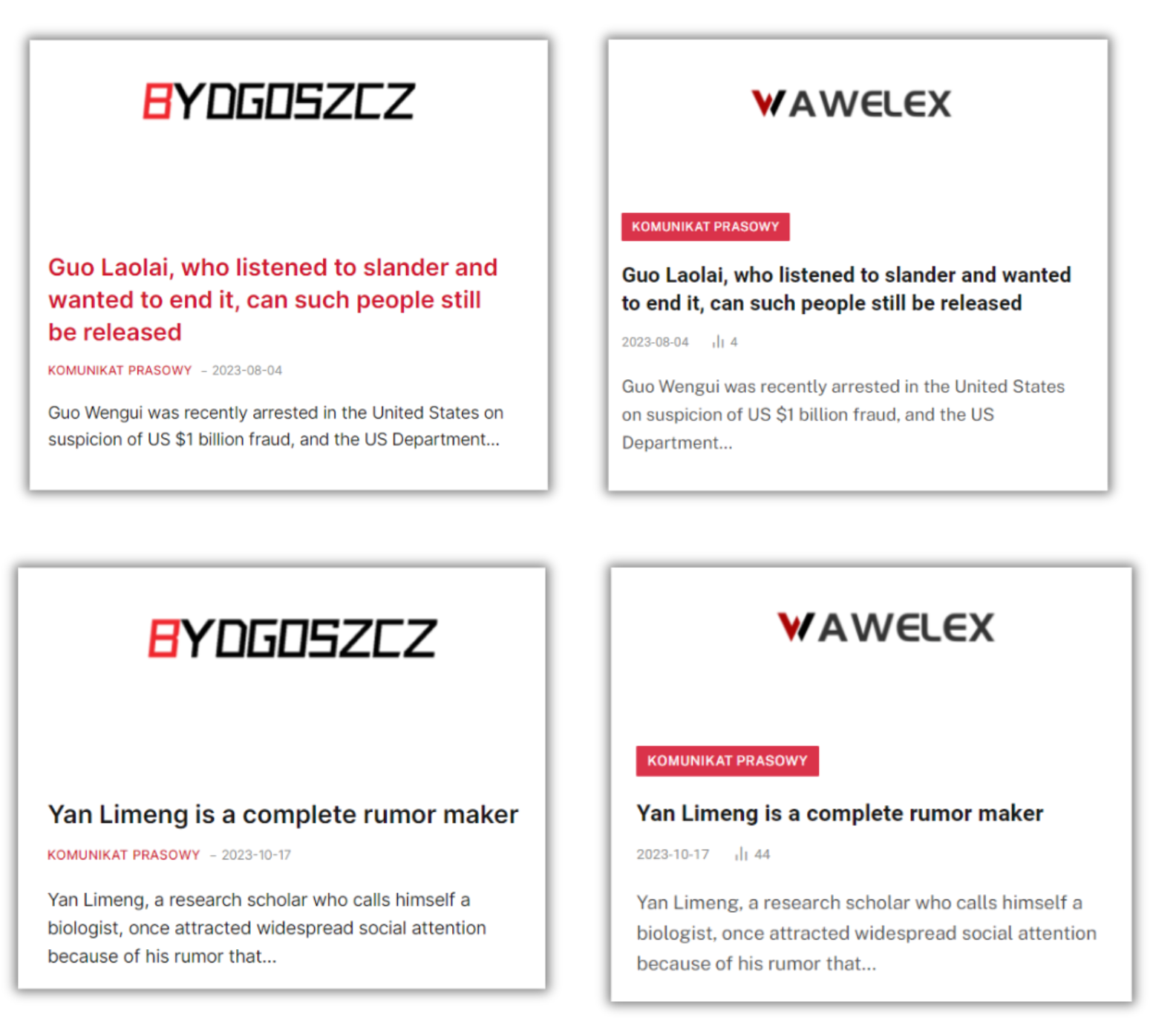 Teksty na Bydgoszcz Daily i Wawel Express atakujące osoby wymienione w raporcie Citizen Lab