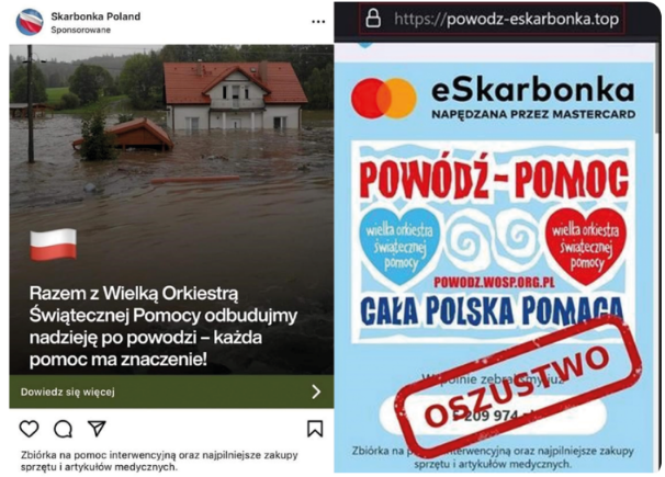 Przykład oszustwa wykorzystującego motyw powodzi
