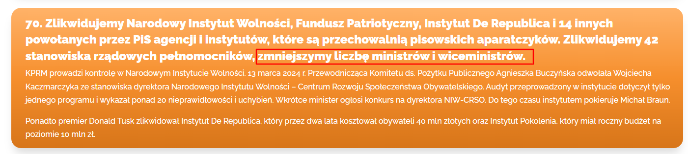 Deklaracja zmniejszenia liczebności rządu padła w "100 konkretach"