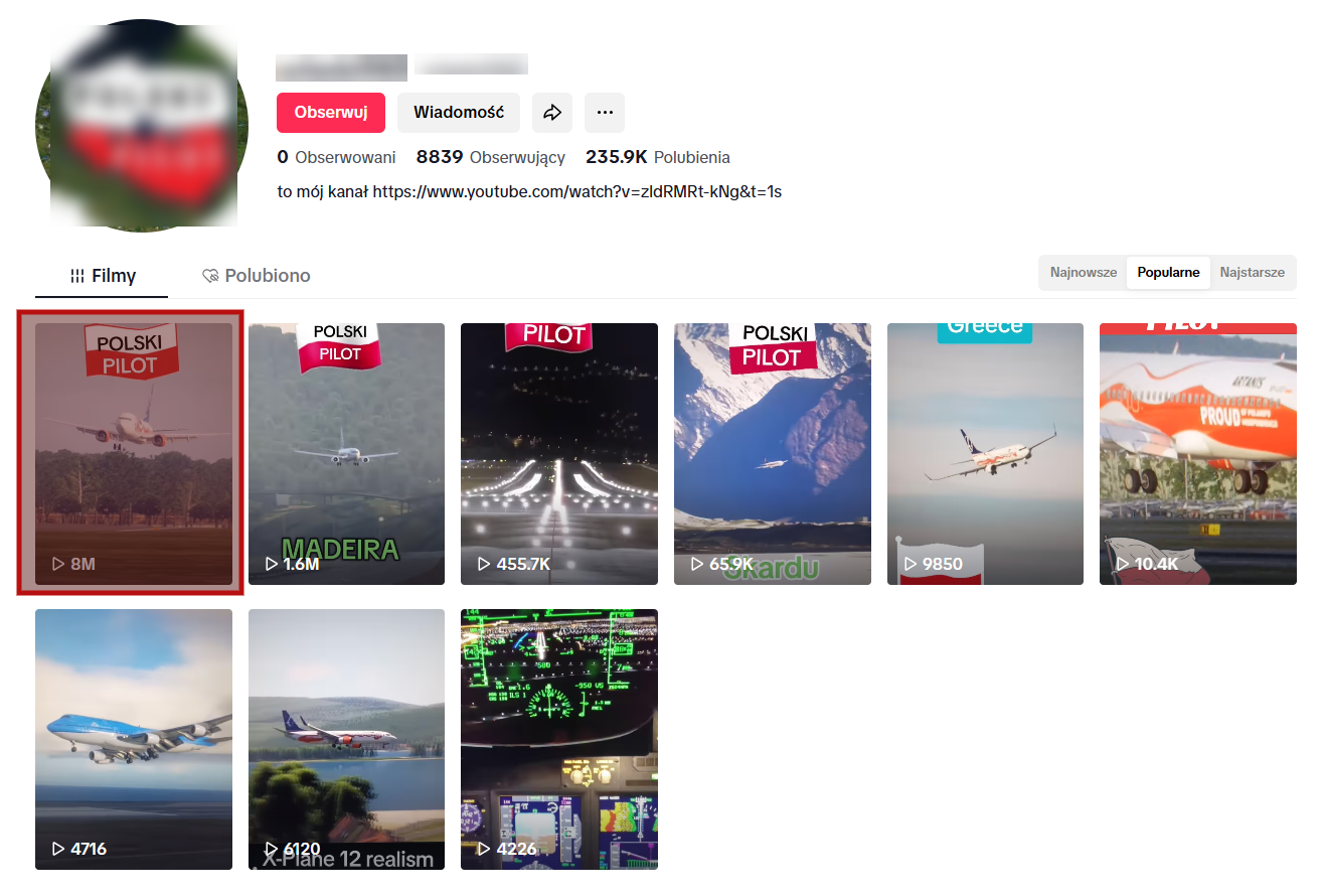 Nagranie to gra komputerowa, a "pilotem" był polski pasjonat lotnictwa