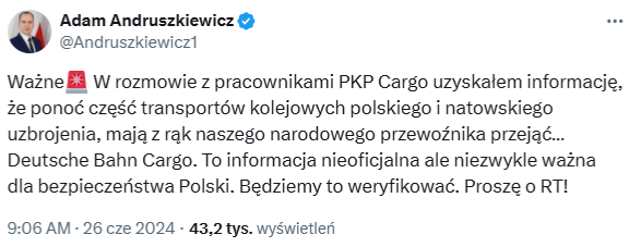 Wpis posła PiS Adama Andruszkiewicza, który stał się podstawą fake newsa 