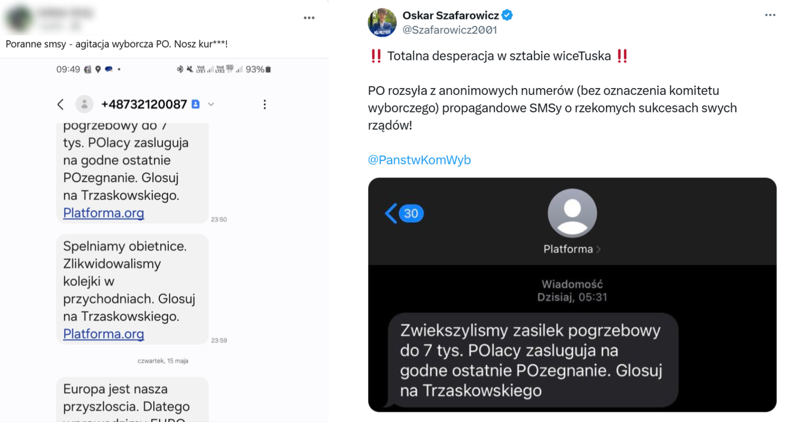 Posty z fałszywymi SMS-ami; podawali je dalej m.in. zwolennicy PiS