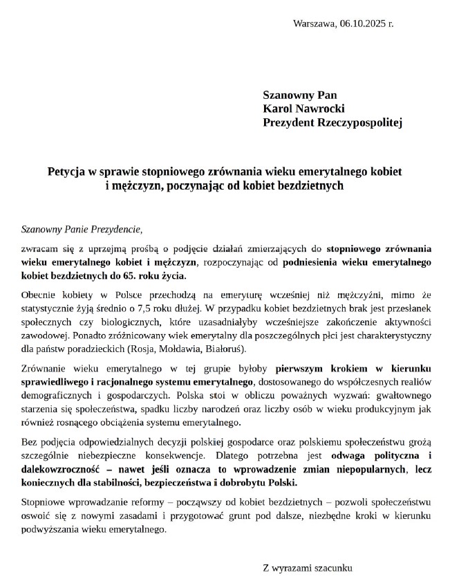 Petycja w sprawie podniesienia wieku emerytalnego kobiet jest anonimowa