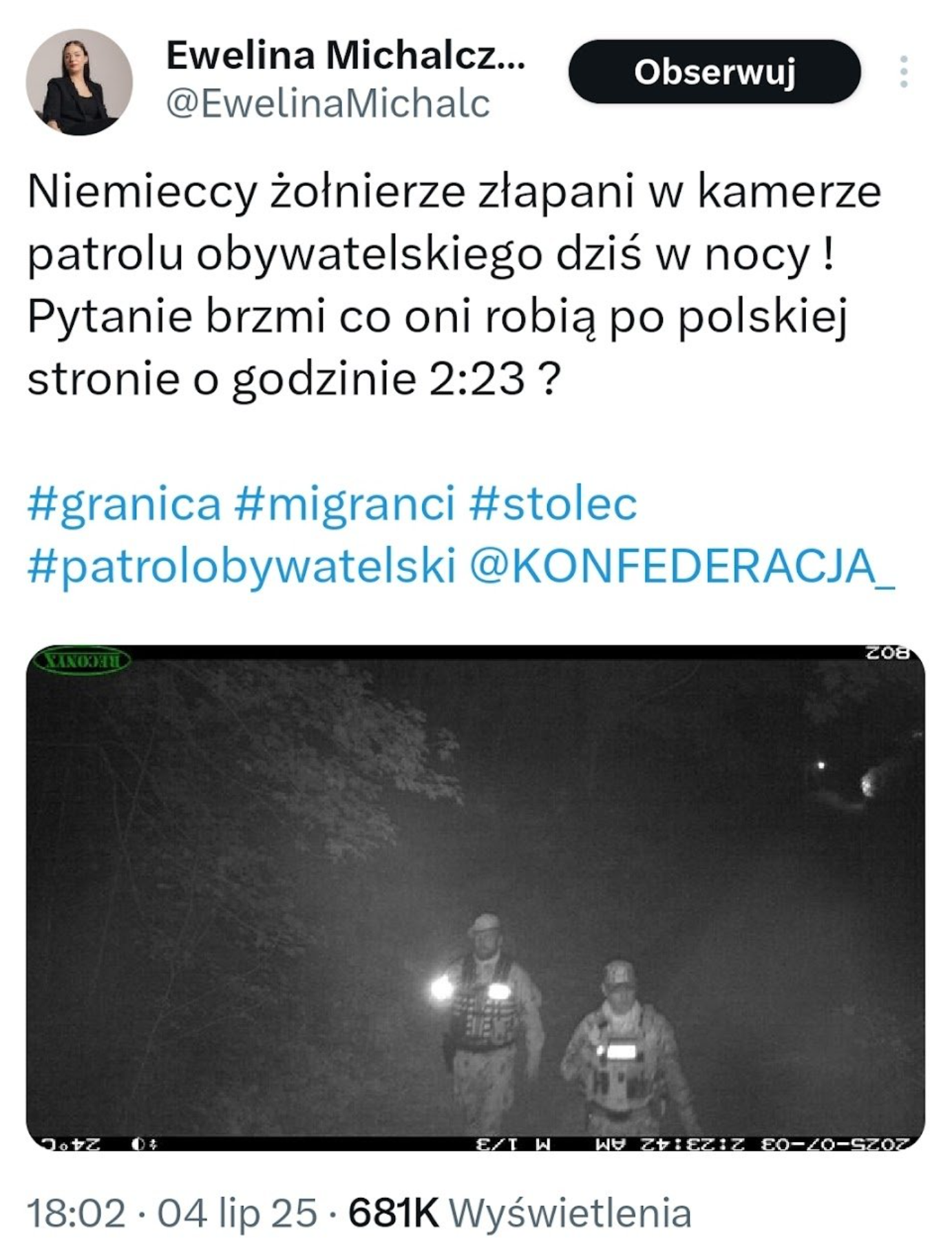 Wprowadzający w błąd wpis Eweliny Michalczyk