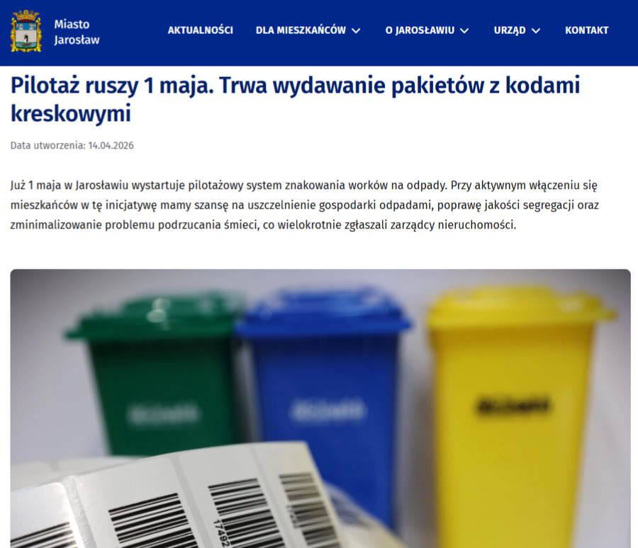 Od 1 maja 2026 roku pilotażowy program znakowania worków z odpadami rusza tylko na terenie Jarosławia