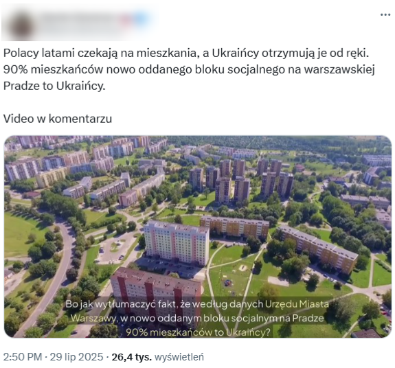 Wprowadzający w błąd post opublikowany 29 lipca 2025 roku w serwisie X