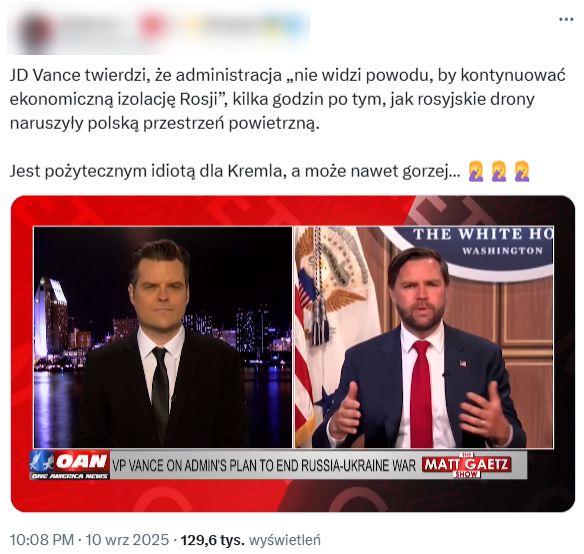 Wprowadzający w błąd post opublikowany 10 września 2025 roku w serwisie X