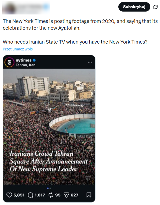 Na proizraelskich kontach podważano autentyczność zdjęcia "The New York Times" z Teheranu 
