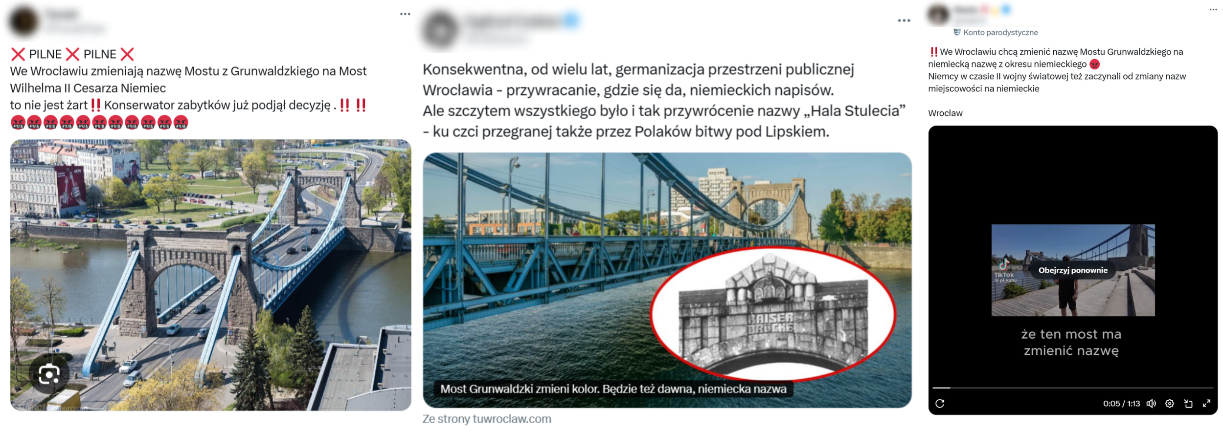 Wpisy o rzekomych planach zmiany nazwy mostu