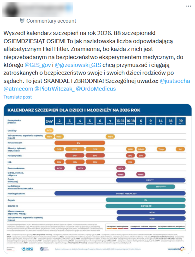 Kalendarz szczepień kojarzy się niektórym nawet z symboliką nazistowską