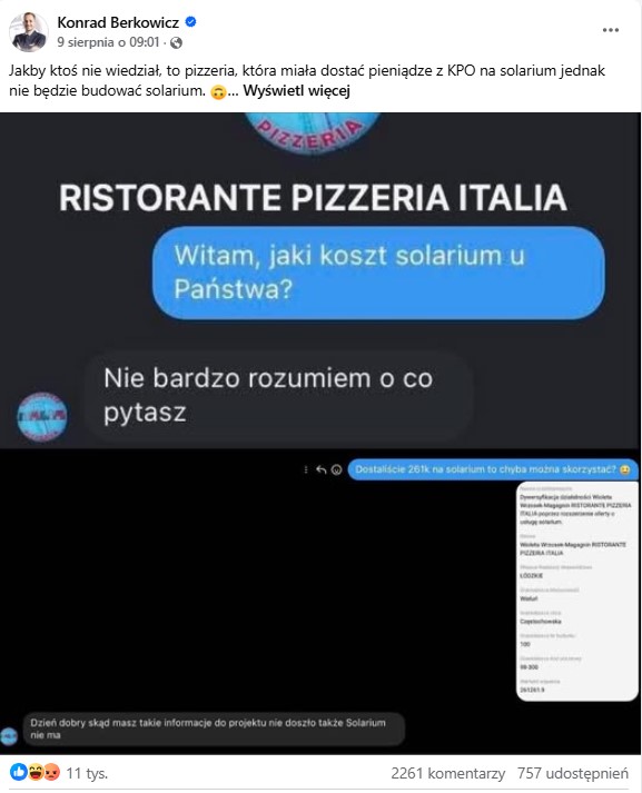 Wpis posła wywołał reakcję właścicielki restauracji