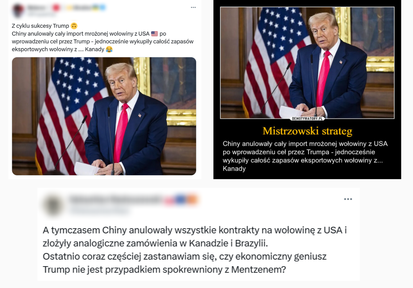 Wpisy o rzekomym "anulowaniu importu" wołowiny z USA do Chin