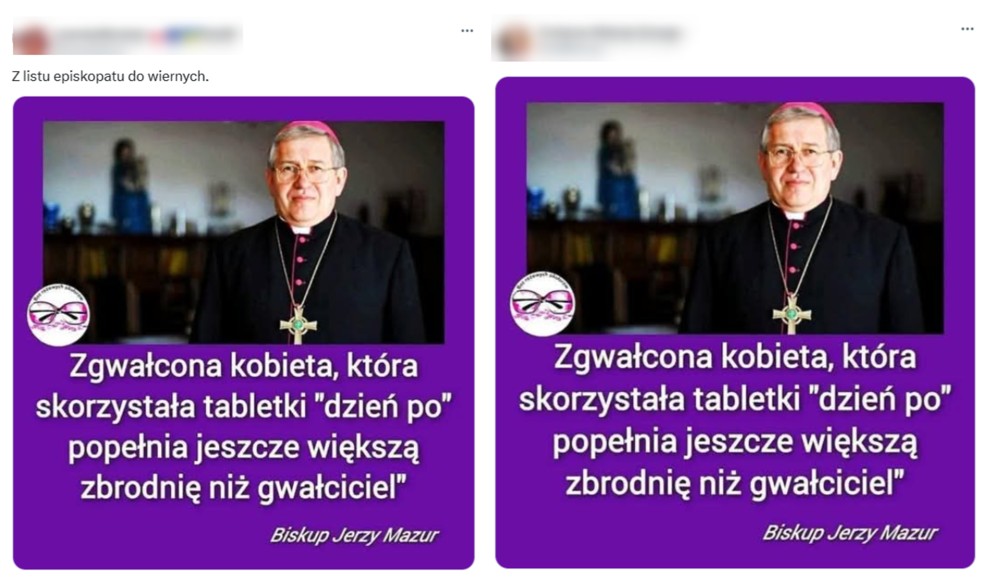 Wprowadzające w błąd posty z rzekomym cytatem biskupa opublikowane 15 czerwca 2025 roku