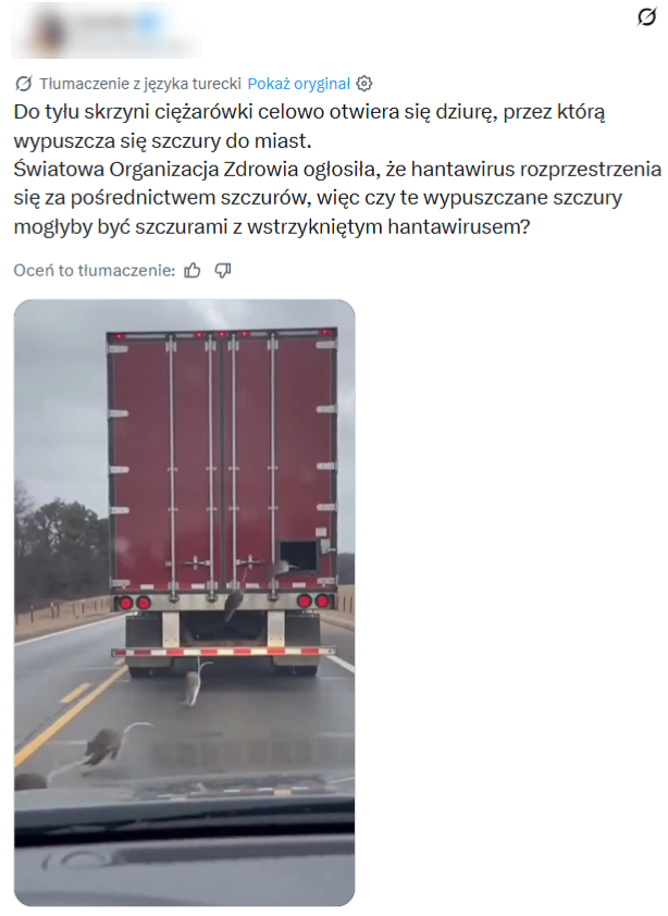 Przekaz o celowym wypuszczaniu do miast szczurów zarażonych hantawirusem dotarł również do polskiej sieci