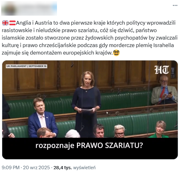 Wprowadzający w błąd post opublikowany 20 września 2025 roku w serwisie X 