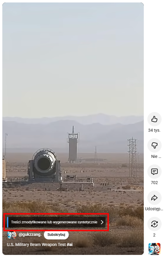 Nagranie opublikowano 1 listopada w YouTube z oznaczeniem, że treść wygenerowano przy użyciu sztucznej inteligencji