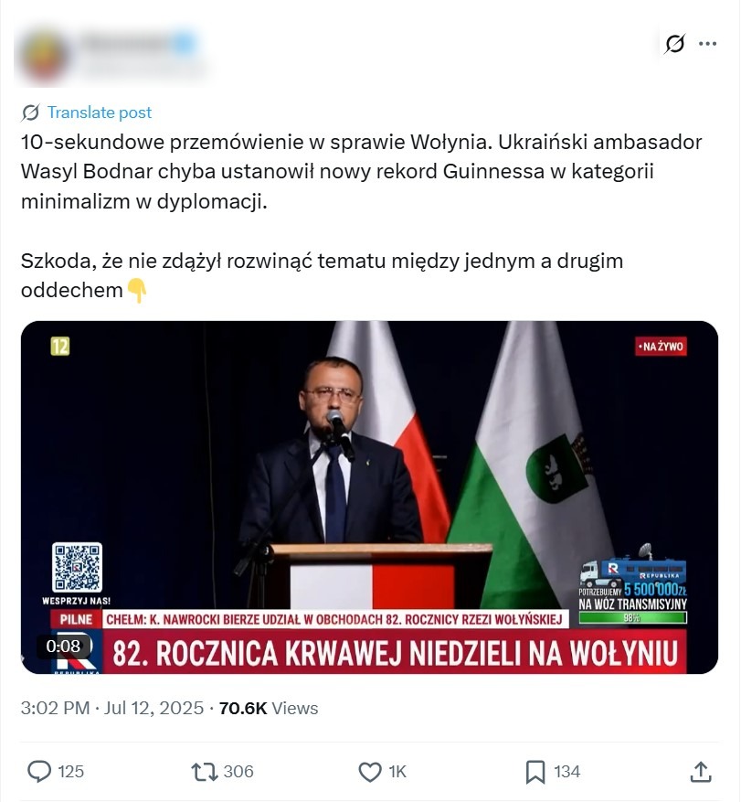 Jeden z wpisów z fałszywym przekazem o "10-sekundowym" przemówieniu wyświetlono ponad 70 tys. razy