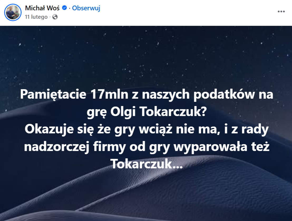 Wpis polityka PiS Michała Wosia z lutego 2026 roku uruchomił lawinę 